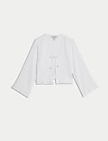 Pure Cotton V-Neck Tie Front Beach Top
