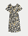 Pure Cotton Printed Bardot Midaxi Dress