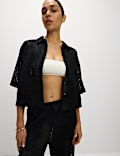 Pure Cotton Crochet Short Sleeve Beach Shirt