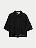 Pure Cotton Crochet Short Sleeve Beach Shirt