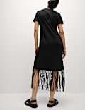 Jersey Fringe Trim Midaxi T-Shirt Beach Dress