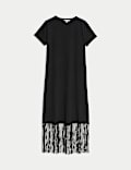 Jersey Fringe Trim Midaxi T-Shirt Beach Dress