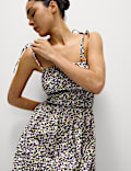 Printed Square Neck Midaxi Shirred Cami Dress
