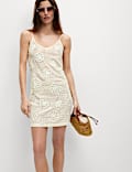 Pure Cotton Crochet Floral V-Neck Mini Beach Dress