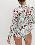 Printed Collared Tie Front Beach Shirt