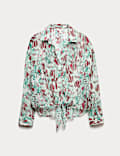 Printed Collared Tie Front Beach Shirt