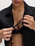 Chemise de plage à encolure ornée de perles à nouer devant
