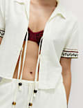 Linen Rich Beaded Tie Front Shirt