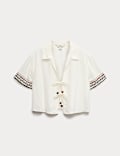 Linen Rich Beaded Tie Front Shirt