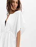 Pure Cotton Tie Detail Mini Kaftan Dress