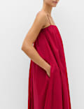 Zuiver katoenen strapless maxi-strandjurk met volume