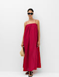 Zuiver katoenen strapless maxi-strandjurk met volume