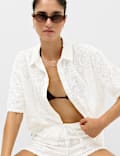Cotton Rich Textured Collared Beach Cover Up Shirt