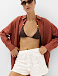 Cotton Rich Textured High Waisted Beach Shorts