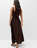 Pure Linen Scoop Neck Waisted Midaxi Dress
