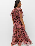 Sheer Animal Print V Neck Midi Beach Dress