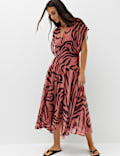 Sheer Animal Print V Neck Midi Beach Dress
