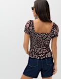 Linen Rich Polka Dot Square Neck Top