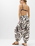 Pure Cotton Animal Print High Waisted Parachute Trousers