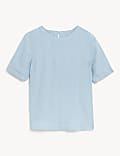 Pure Linen Striped Round Neck Top