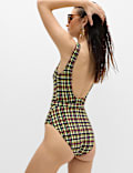 Printed Padded Belted Square Neck Swimsuit