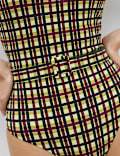 Printed Padded Belted Square Neck Swimsuit