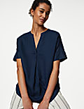 Pure Linen Short Sleeve Popover Blouse