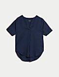 Pure Linen Short Sleeve Popover Blouse