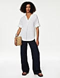 Pure Linen Short Sleeve Popover Blouse