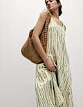 Linen Rich Tie Shoulder Midi Swing Dress