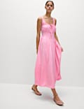 Linen Rich Round Neck Strappy Midi Swing Dress