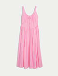 Linen Rich Round Neck Strappy Midi Swing Dress