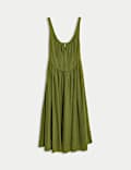 Linen Rich Round Neck Strappy Midi Swing Dress