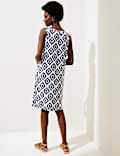 Linen Blend Printed Scoop Neck Shift Dress