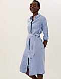 Midi-Shirtkleid aus reinem Leinen mit Gürtel