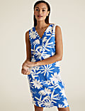 Linen Blend Floral V-Neck Mini Dress