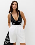 Firm Control Padded Piping Plunge Swimsuit