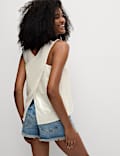 Linen Rich Shimmer Cross Back Tank Top