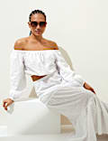 Pure Cotton Broderie Off The Shoulder Top