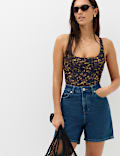 Printed Firm Control Scoop Neck Swimsuit