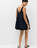 Pure Cotton Tie Front Mini Swing Beach Dress