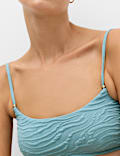 Textured Padded Strap Detail Scoop Neck Bikini Top