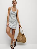 Linen Rich Striped Mini Shift Dress