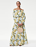 Robe de plage Bardot style midaxi 100 % coton avec imprimé