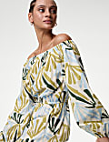 Robe de plage Bardot style midaxi 100&nbsp;% coton avec imprimé