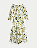 Robe de plage Bardot style midaxi 100 % coton avec imprimé
