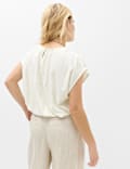 Gathered Hem Top With Linen