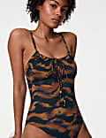 Printed Tie Front Swimsuit