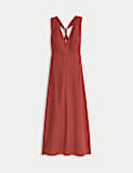 Linen Rich Halterneck Maxi Waisted Dress