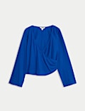 Linen Rich V-Neck Wrap Front Blouse
